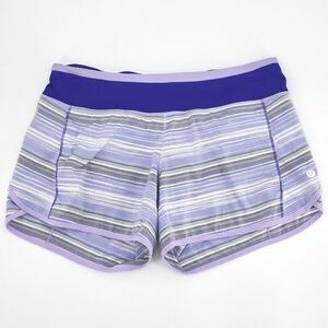 Lululemon Turbo Run Shorts Womens Size 6 Purple Gray Stripe Running Gym Athletic
